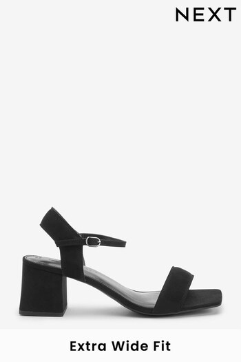 Black Textile Extra Wide Fit Forever Comfort® Simple Block Heel Sandals (T27288) | £30