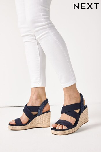 Navy Blue Extra Wide Fit Forever Comfort® Elasticated Cross-Over Espadrille Wedges (T27289) | £40