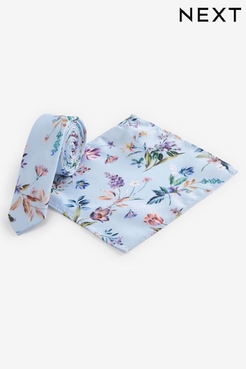 Blue Floral Tie And Pocket Square (1-16yrs) (T27508) | £11