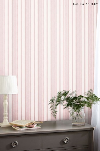 Laura Ashley Blush Pink Heacham Stripe 10M Wallpaper (T27518) | £46