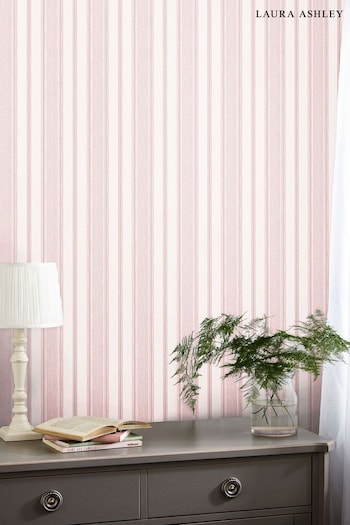 Laura Ashley Blush Pink Heacham Stripe Wallpaper (T27518) | £48