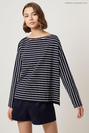 French Connection Womens Blue Rosanna Tim Tim Striped Long Sleeve T-Shirt (T27592) | £35