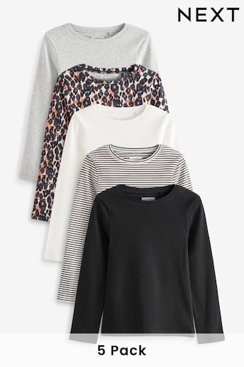 Black/Animal/White/Stripe 5 Pack Ribbed T-Shirts, Tops & Polos (3-16yrs) (T28141) | £22 - £31