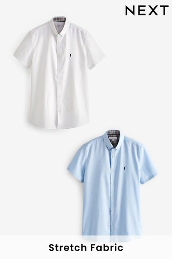 2 Pack White/Blue Slim Slim Fit Short Sleeve Stretch Oxford Multipack (T28205) | £48