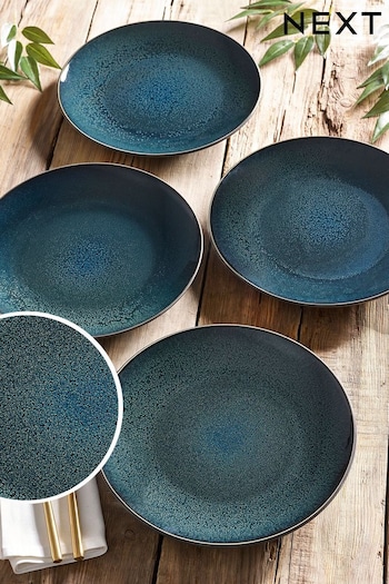 Teal Blue Logan Reactive Glaze Set of 4 Dinner Plates (T28996) | £26