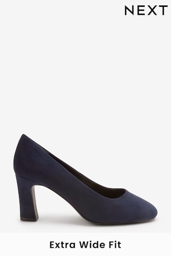 Navy Blue Extra Wide Fit Forever Comfort® Round Toe Block Heel Court Shoes (T29468) | £34