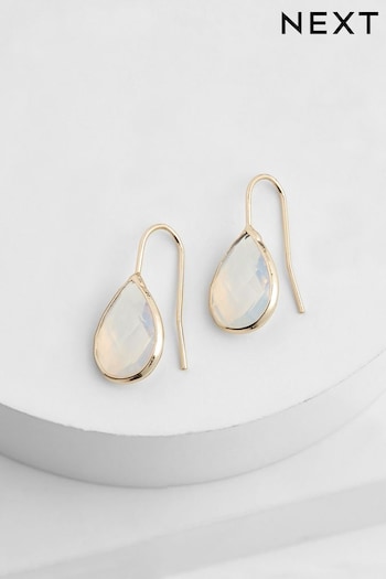 Gold Tone Teardrop Opal Earrings (T29741) | £8
