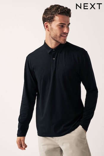 Black Long Sleeve Jersey tjock Polo Shirt (T29941) | £16