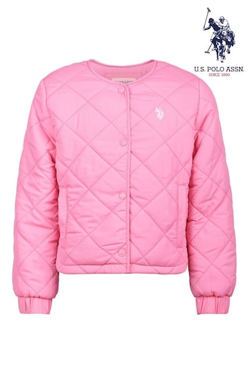 U.S. Polo marineblauw Assn. Girls Pink Lightweight Puffer Jacket (T29991) | £60 - £72