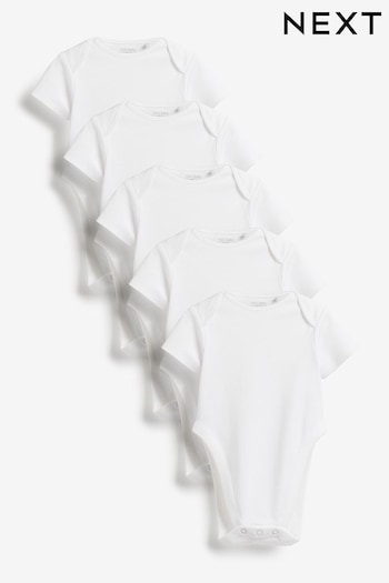 White 5 Pack Hip Dysplasia Short Sleeve Bodysuits (T30040) | £13 - £16