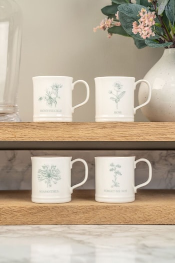 Mary Berry Set of 4 White Flowers Garden Espresso Mugs (T30433) | £20