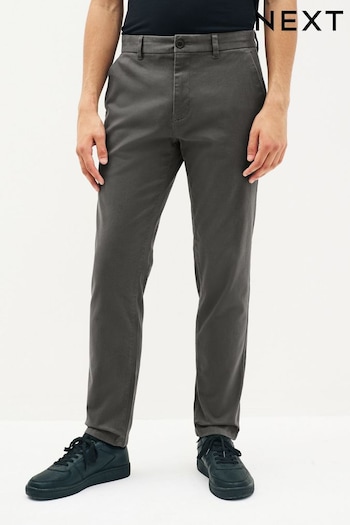 Dark Grey Regular Tapered Stretch Chinos Trousers silk (T30535) | £22