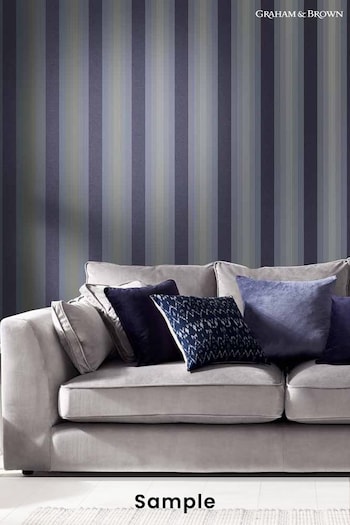 Graham & Brown Navy Blue Lagom Stripe Wallpaper Sample Wallpaper (T30701) | £1