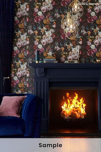 Graham & Brown Black Allure Floral Wallpaper Sample Wallpaper (T30752) | £1