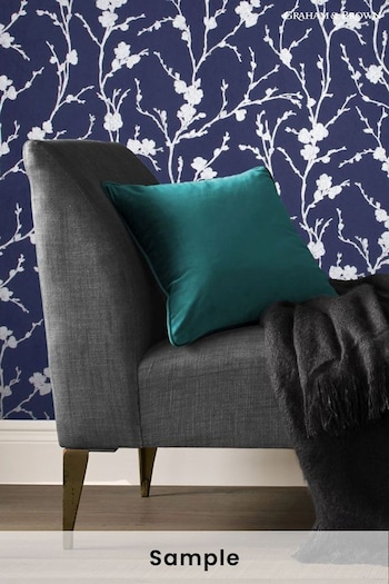 Graham & Brown Cobalt Blue Meiying Floral Wallpaper Sample Wallpaper (T30761) | £1