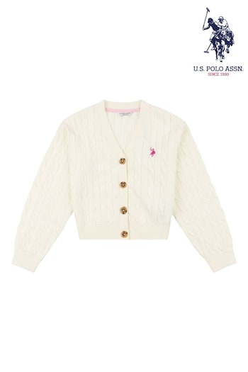 U.S. gbar Polo Assn. Girls Cream Cable Knit Cardigan (T31005) | £45 - £54