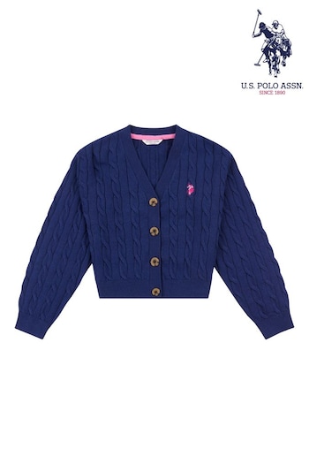 U.S. Polo Assn. Girls Blue Cable Knit Cardigan (T31007) | £45 - £54
