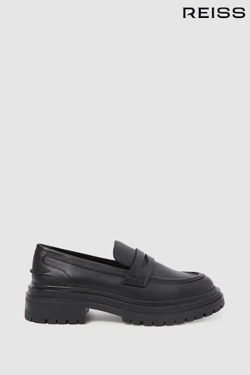 Reiss Black Adele Leather Chunky Cleated Loafers (T31132) | £148