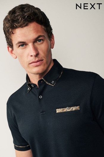 Black/Gold Smart Collar Polo Shirt (T31135) | £30