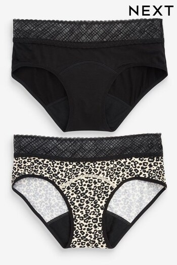 Black/Animal Short Period Knickers 2 Pack (T31272) | £26