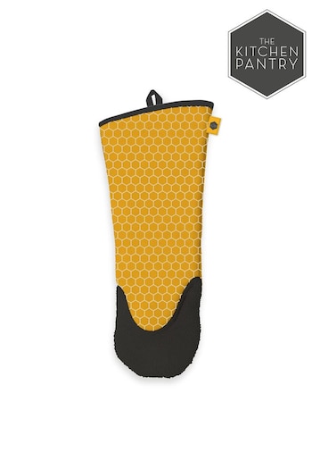 Kitchen Pantry Yellow Honeycomb 100% Cotton Gauntlet Oven Gloves (T31481) | £10