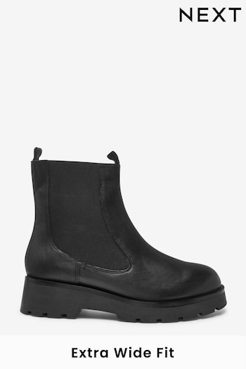 Black Extra Wide Fit Forever Comfort® Leather Chunky Sole Chelsea Boots (T31516) | £65