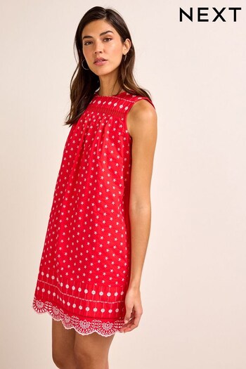 Red/White Sleeveless Broderie Mini Dress (T31840) | £30