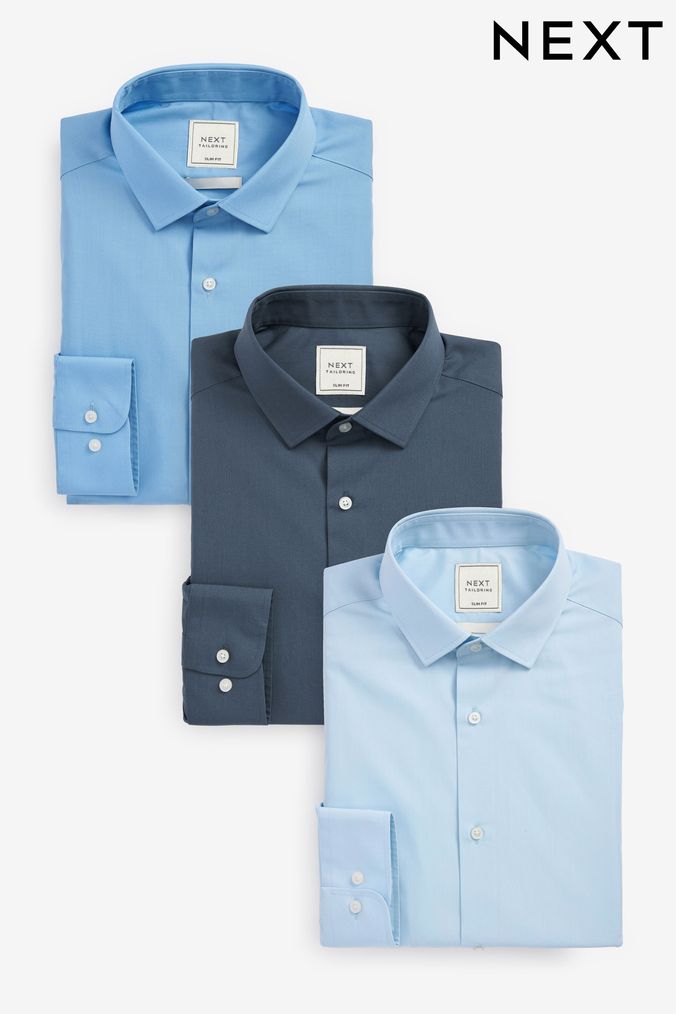 Blue Slim Fit Single Cuff finishing Shirts 3 Pack (T33173) | £60