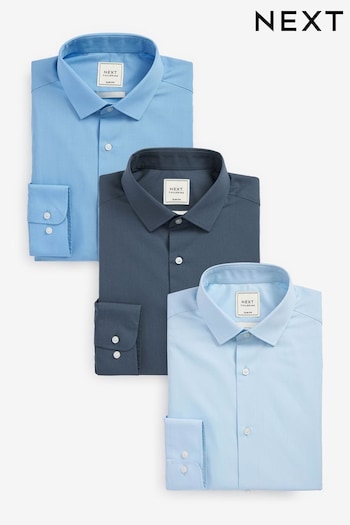Blue Slim Fit Single Cuff Shirts 3 Pack (T33173) | £60