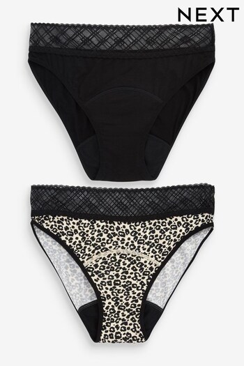 Black/Animal High Leg Period Knickers 2 Pack (T33850) | £20