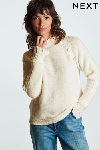 Ecru White Button Detail High Neck Layer Jumper (T34477) | £44