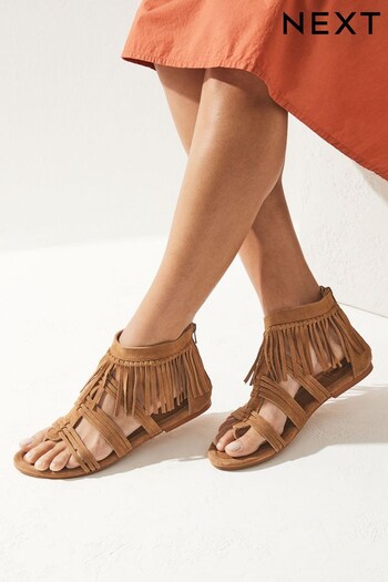 Brown Forever Comfort Leather Boho Gladiator Sandals (T34658) | £35