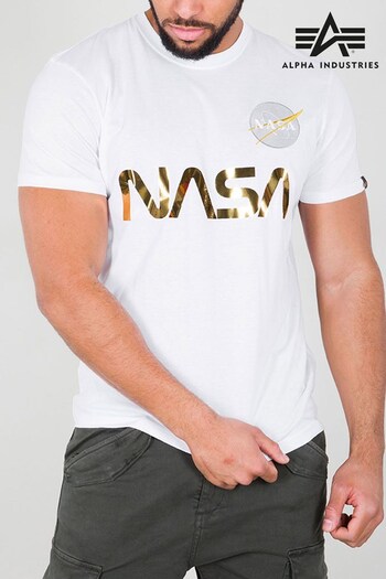 Alpha Industries White NASA Reflective T-Shirt (T34674) | £40