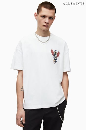 AllSaints White Road Rash Short Sleeve Crew T-Shirt (T34863) | £55