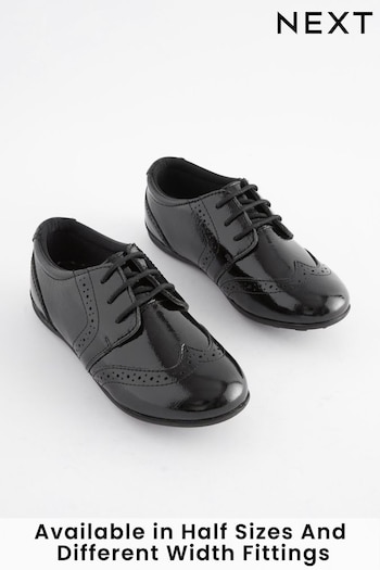 Black Patent Standard Fit (F) School Leather Lace-Up Brogues (T36721) | £26 - £33