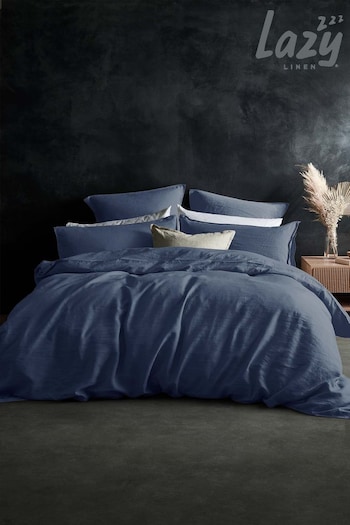 Lazy Linen Navy Blue 100% Washed Linen Duvet Cover (T37074) | £99 - £165