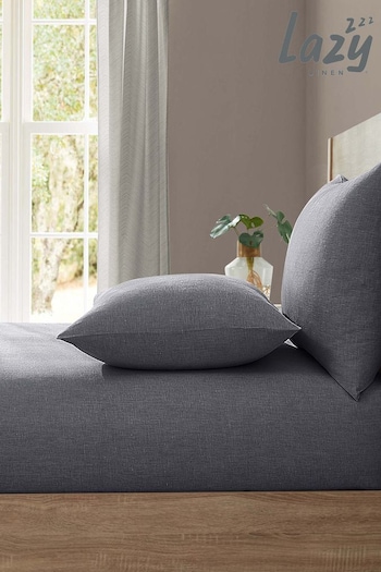 Lazy Linen Grey 100% Washed Linen Fitted Sheet (T37075) | £65 - £95