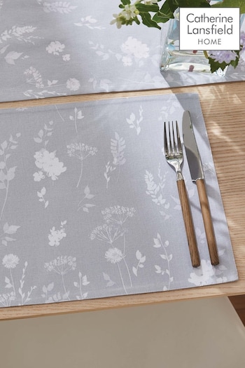 Catherine Lansfield Set of 2 Grey Meadowsweet Floral Wipeable Placemats (T37436) | £10