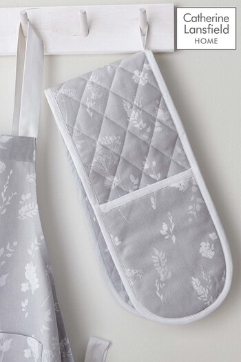 Catherine Lansfield Grey Meadowsweet Floral Double Oven Glove (T37437) | £10