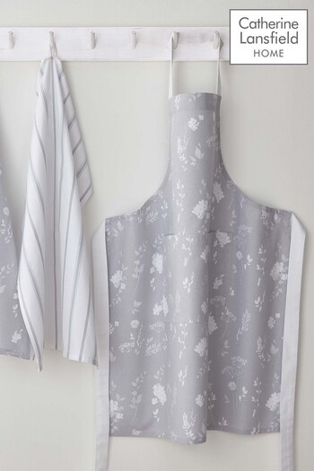 Catherine Lansfield Grey Meadowsweet Grey Floral Apron (T37438) | £10