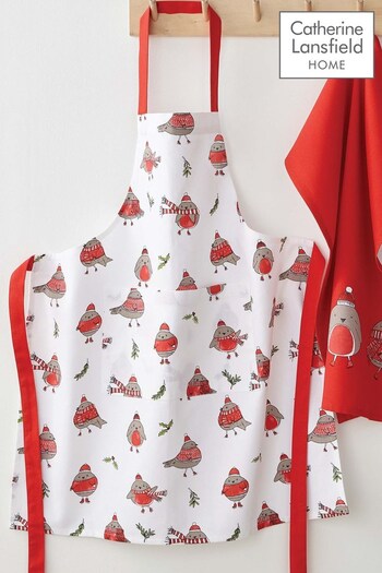 Catherine Lansfield Red Christmas Robins Apron (T37451) | £10