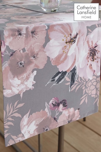 Catherine Lansfield Grey Dramatic Floral Table Runner (T37452) | £10