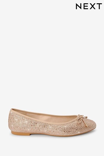 Champagne Gold Forever Comfort® Sparkly Bow Ballerina Shoes (T37873) | £40