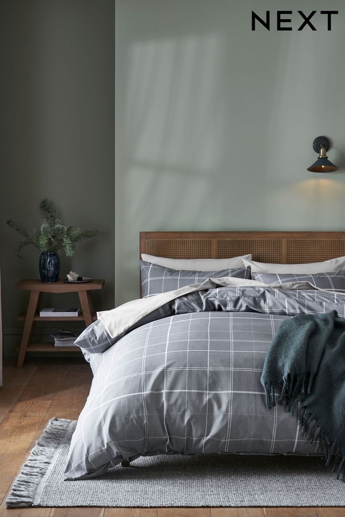 Slate Grey Check Duvet Cover and Pillowcase Set (T38020) | £12 - £30