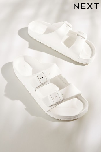 White EVA Double Strap Flat Slider Sandals with Adjustable Buckles (T38346) | £16