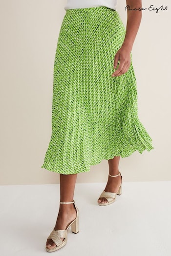 Phase Eight Green Elmina Geo Pleated Midi Skirt (T39271) | £85