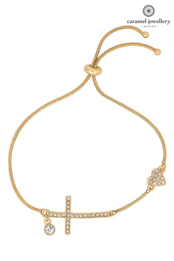 Caramel Jewellery London Gold Tone Pavé Cross Friendship Charm Bracelet (T39461) | £15