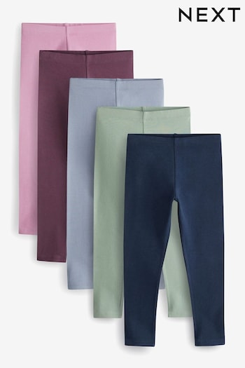Navy Blue/ Pink/ Sage Green/ Denim Blue Leggings 5 Pack (3-16yrs) (T39832) | £18 - £27
