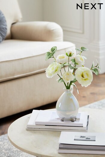White Artificial Flowers in Pearlescent Glass Vase (T40105) | £25
