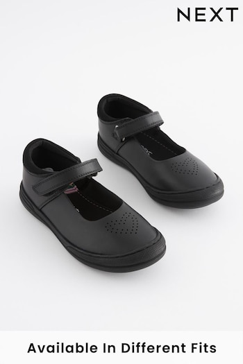 Black Heart Detail Wide Fit (G) Junior Leather School Mary Jane Ink Shoes (T40446) | £30 - £36